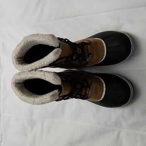 SOREL YOUTH KIDS SIZE 6 PAC LEATHER FAUX FUR INSULATED WATERPROOF WINTER BOOTS